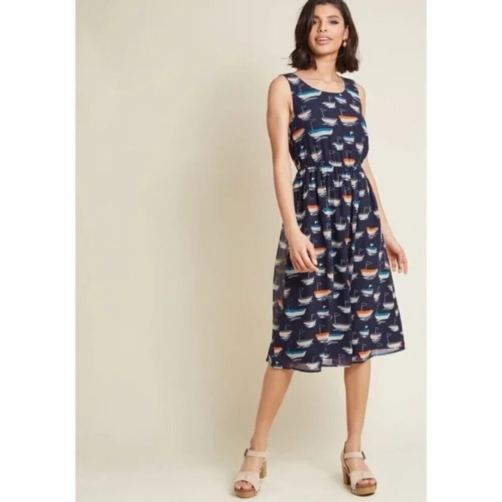 NEW ModCloth "Sailboat Ships Surprise" Essential Midi Dress - Picture 5 of 5